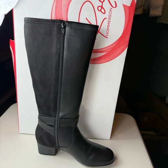 ROS HOMMERSON Max WWS Black Knee-High Leather/ Suede Women's Boots, size 8M